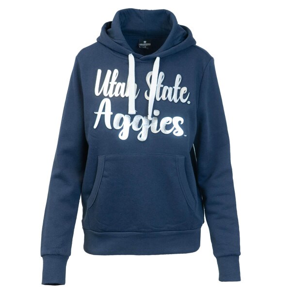 Utah State Aggies Embossed Metallic Fleece-Lined Navy Hoodie Women's